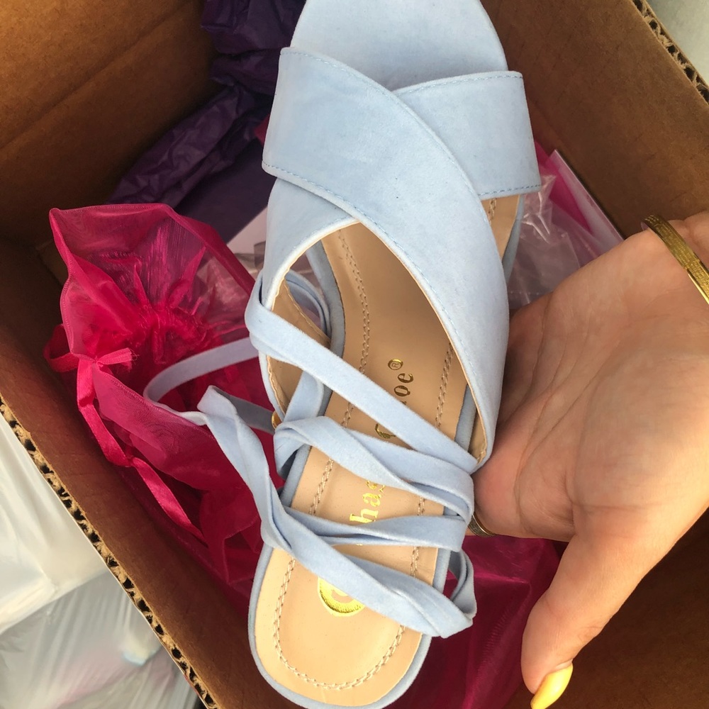 Baby blue tie up heels